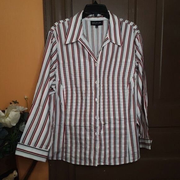 Jones New York Women's Button Down Shirt size 3X Red Stripes - Picture 1 of 10